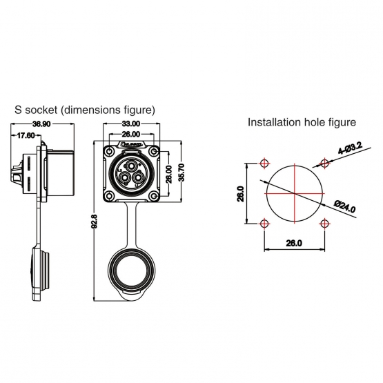 CNLINKO Powerstecker LP-24 Power 3pin female plug 500 V 25 A