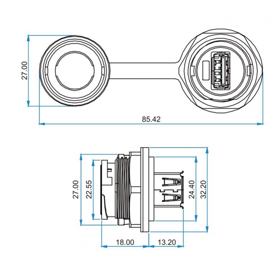 CNLINKO USB 2.0 Typ A Durchführung Einbau YU Data USB2.0 socket
